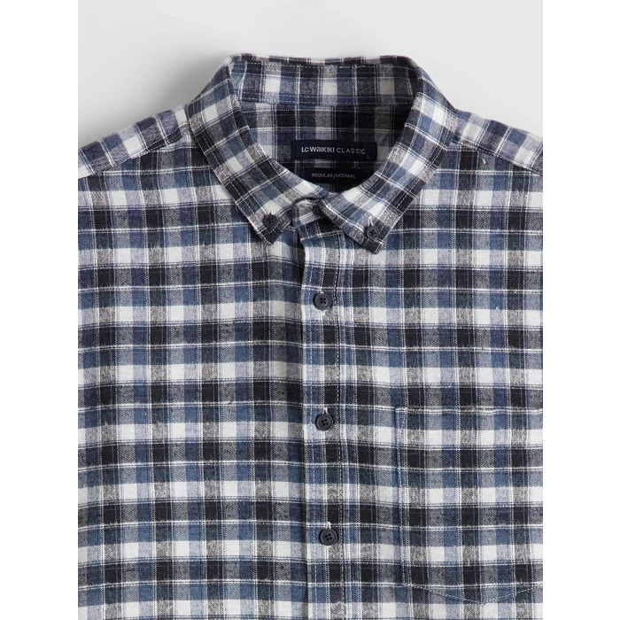 LCWAIKIKI Classic İndigo Regular Fit Ekose Gabardin Erkek Gömlek