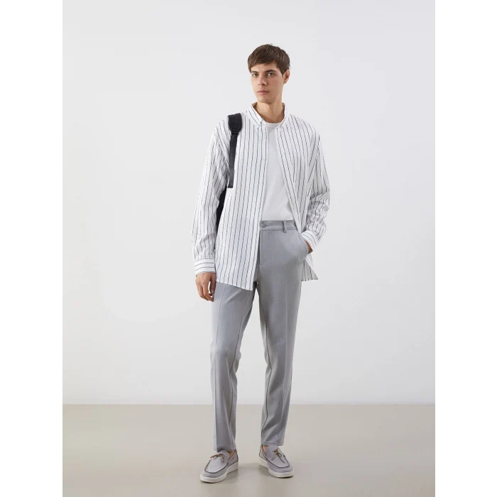 LCW Vision Beyaz Slim Fit Çizgili Erkek Gömlek