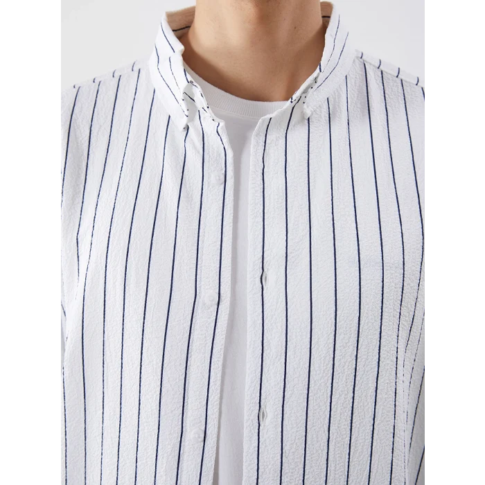 LCW Vision Beyaz Slim Fit Çizgili Erkek Gömlek