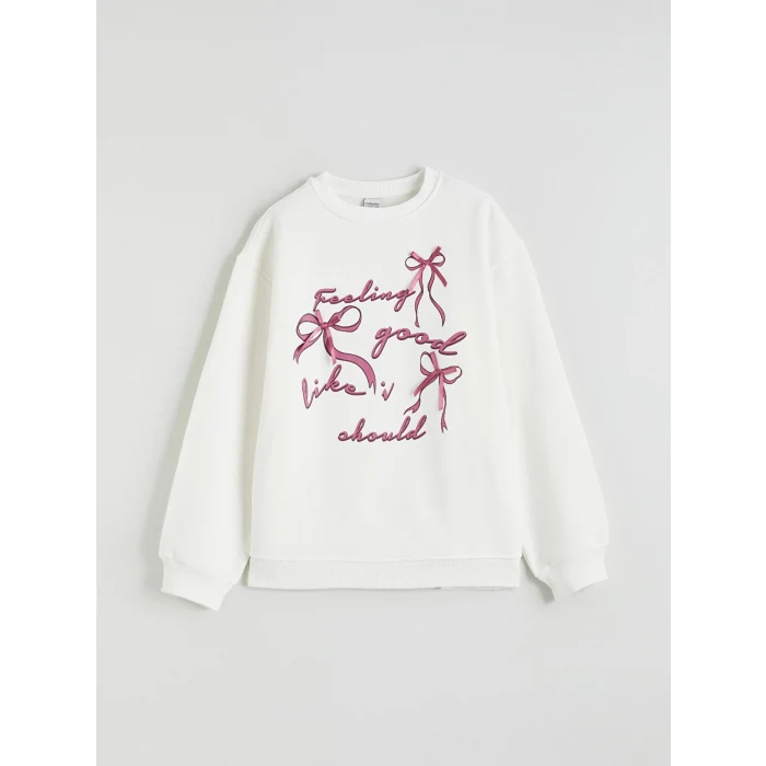 LCW Kids Ekru Fiyonk Baskılı Kız Çocuk Sweatshirt