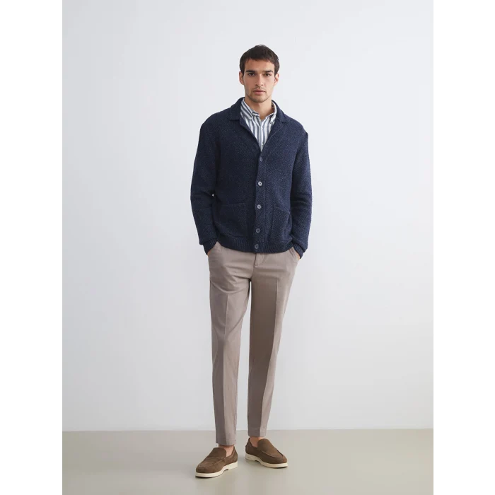 SOUTHBLUE Lacivert Standart Kalıp Ceket Yaka Erkek Triko Hırka