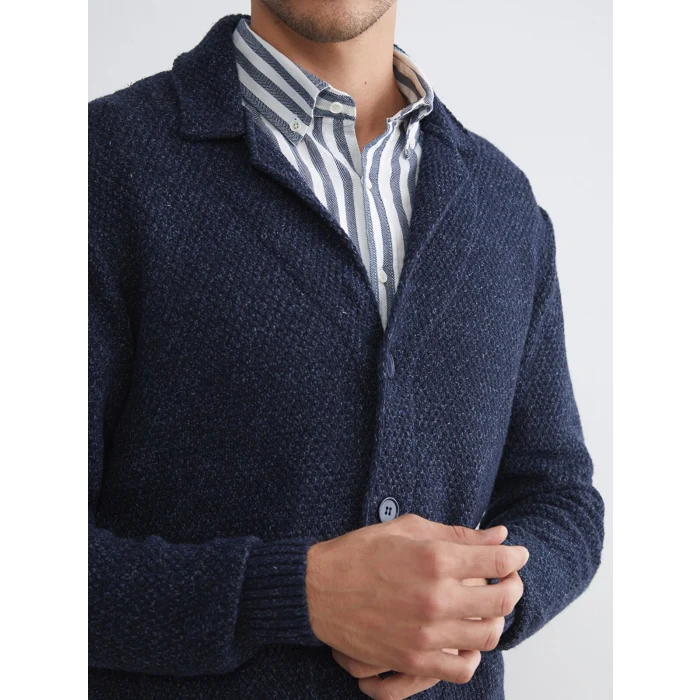 SOUTHBLUE Lacivert Standart Kalıp Ceket Yaka Erkek Triko Hırka