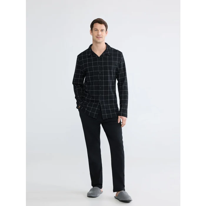 LC WAIKIKI Siyah Standart Kalıp Ekose Erkek Pijama Takım