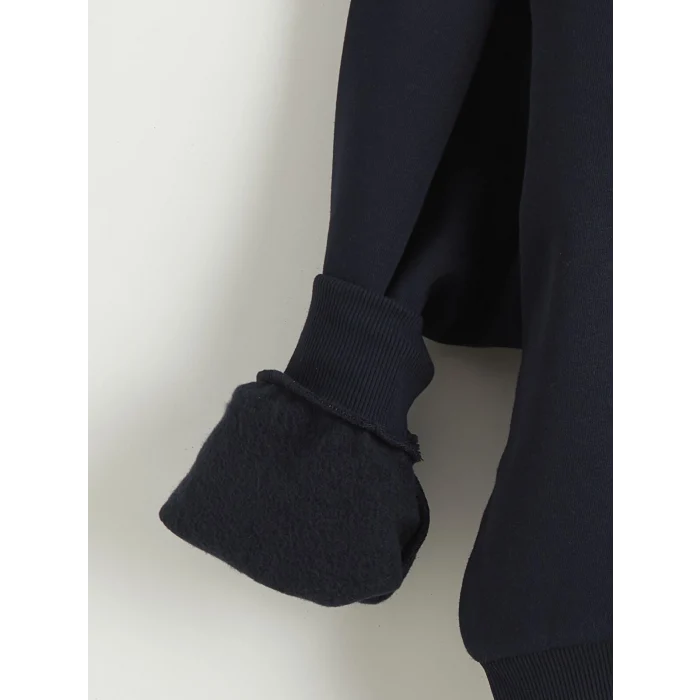 XSIDE Lacivert New Jersey Nakışlı Oversize Kadın Kalın Sweatshirt