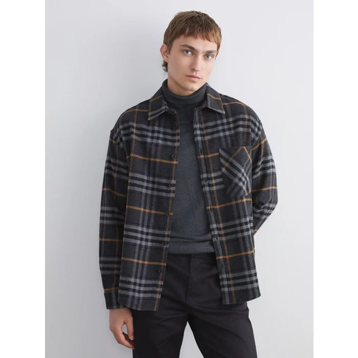 LCW Vision Antrasit Regular Fit Uzun Kollu Ekose Erkek Oduncu Gömlek