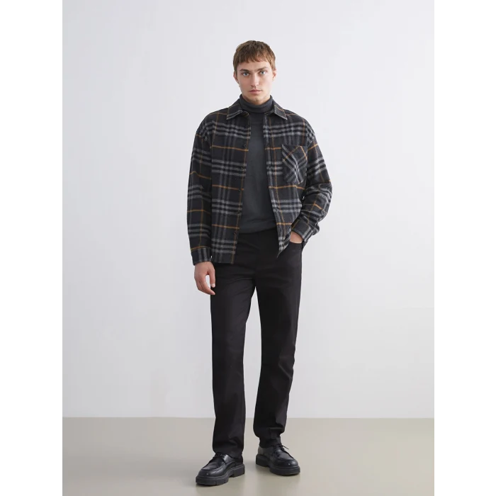 LCW Vision Antrasit Regular Fit Uzun Kollu Ekose Erkek Oduncu Gömlek