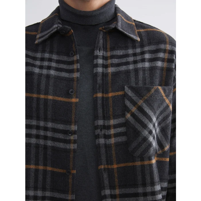 LCW Vision Antrasit Regular Fit Uzun Kollu Ekose Erkek Oduncu Gömlek