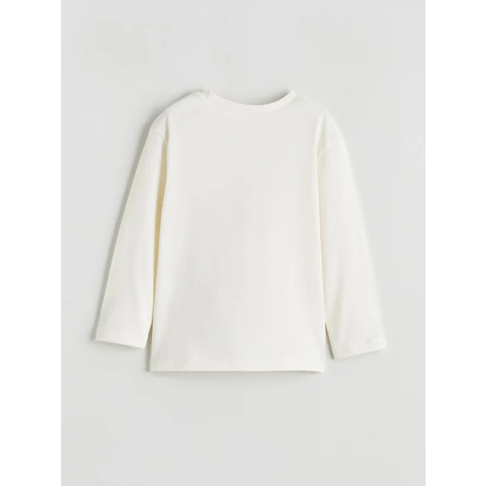 LCW baby Ekru Bisiklet Yaka Baskılı Erkek Bebek Tişört