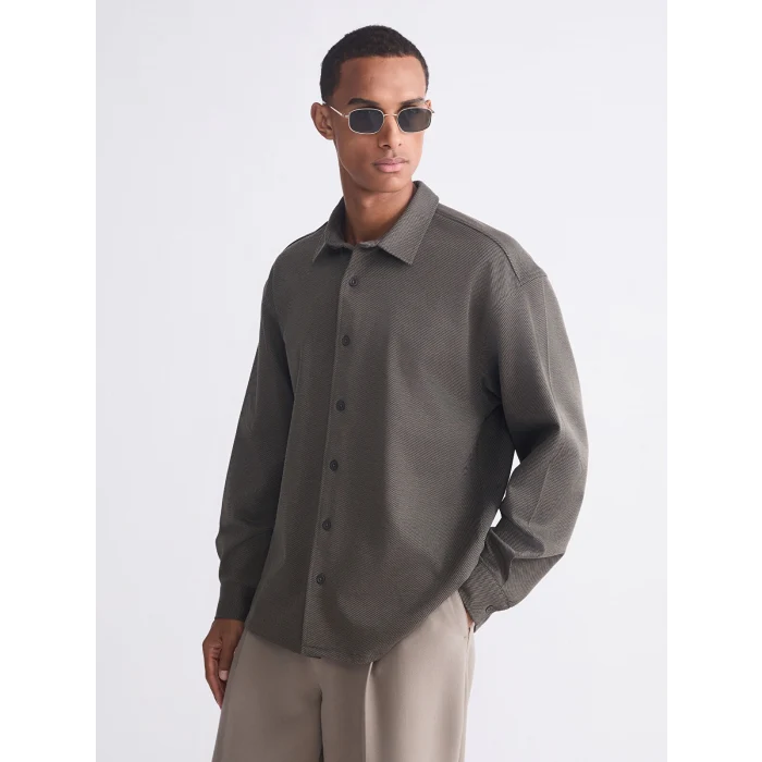 LCW Vision Haki Slim Fit Uzun Kollu Erkek Gömlek