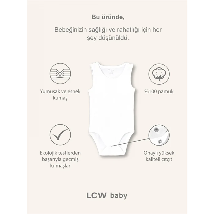 LCW baby Ekru Basic Erkek Bebek Çıtçıtlı Body 3lü