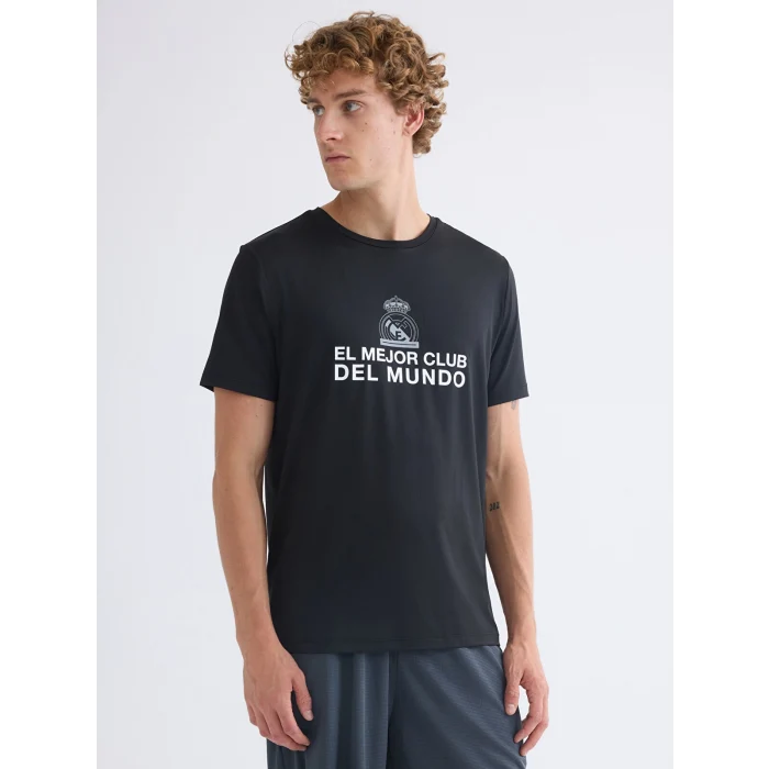 XSIDE ACTIVE Siyah Bisiklet Yaka Real Madrid Baskılı Erkek Taraftar Tişört