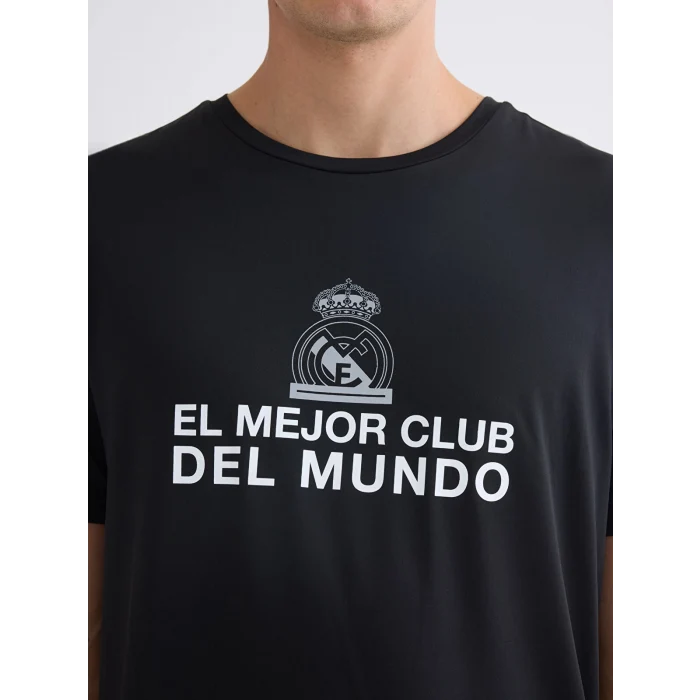XSIDE ACTIVE Siyah Bisiklet Yaka Real Madrid Baskılı Erkek Taraftar Tişört