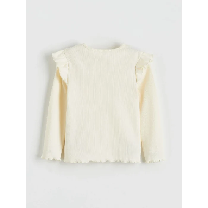 LCW baby Ekru Yaka ve Omuzları Fırfırlı Kız Bebek Tişört