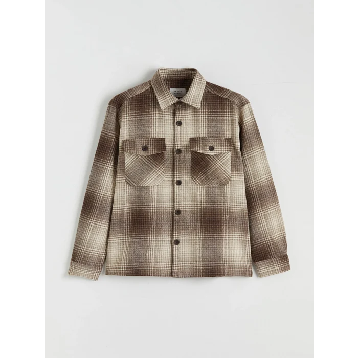 LCW Vision Kahverengi Regular Fit Ekose Erkek Oduncu Gömlek Ceket