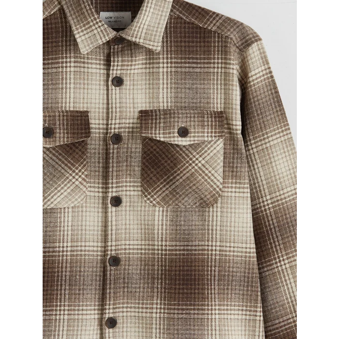 LCW Vision Kahverengi Regular Fit Ekose Erkek Oduncu Gömlek Ceket