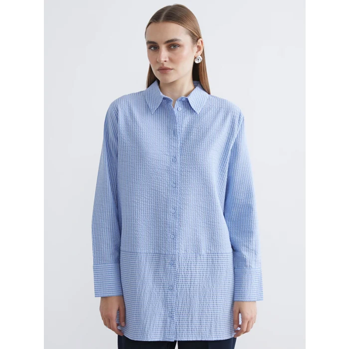 LCWAIKIKI Classic Mavi Çizgili Kadın Gömlek Tunik