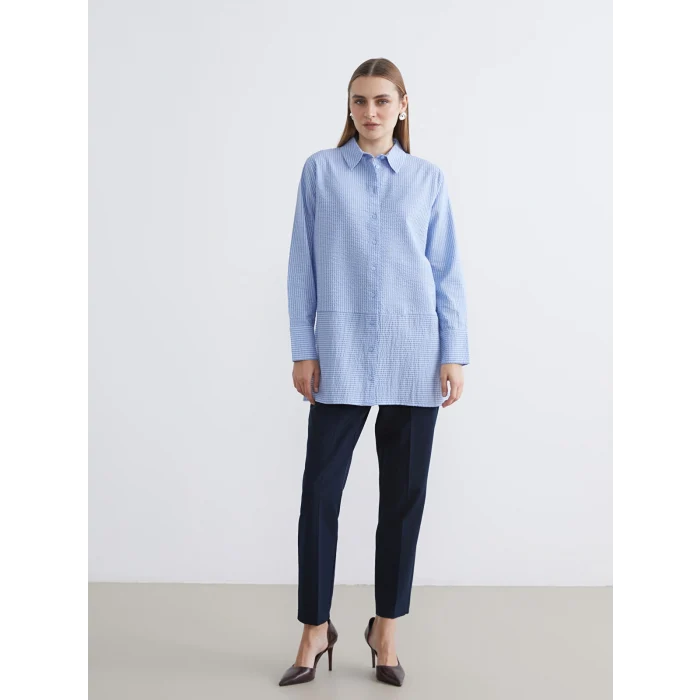 LCWAIKIKI Classic Mavi Çizgili Kadın Gömlek Tunik