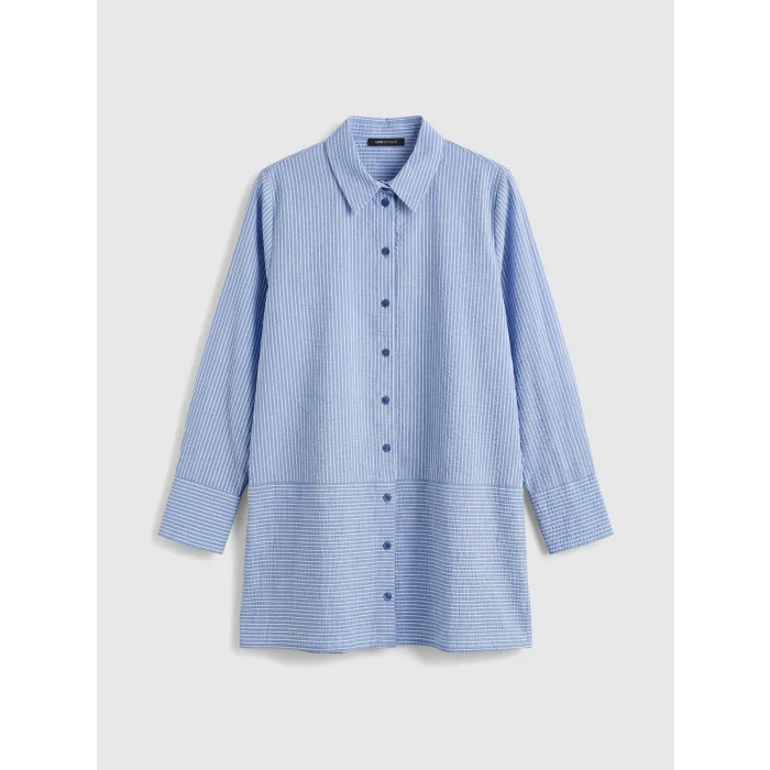 LCWAIKIKI Classic Mavi Çizgili Kadın Gömlek Tunik