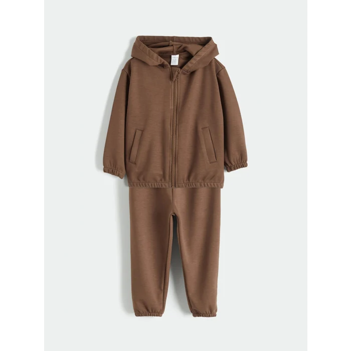 LCW baby Kahverengi Kapüşonlu Erkek Bebek Eşofman Takımı