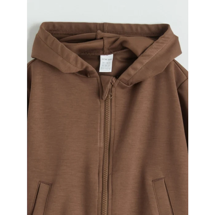 LCW baby Kahverengi Kapüşonlu Erkek Bebek Eşofman Takımı