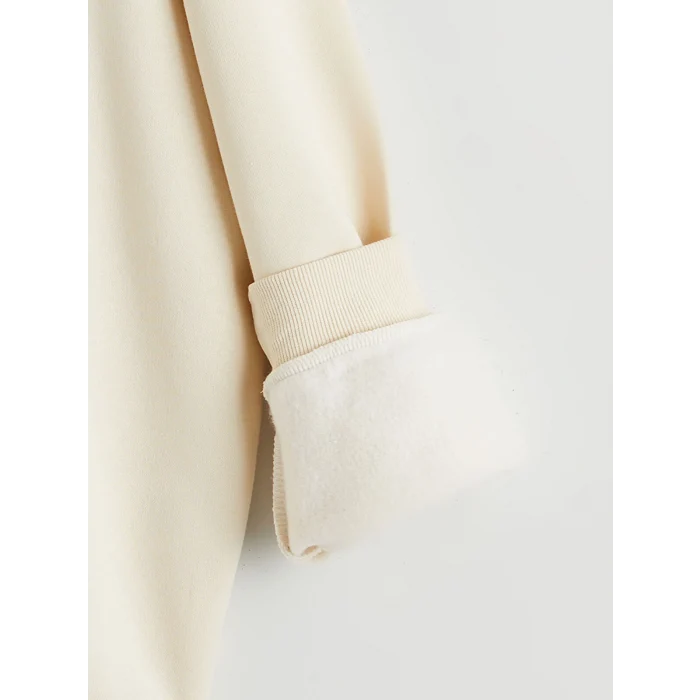 LCW Kids Bej Bisiklet Yaka Baskılı Kız Çocuk Kalın Sweatshirt