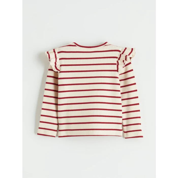 LCW baby Ekru Bisiklet Yaka Fırfırlı Çizgili Kız Bebek Tişört 2li