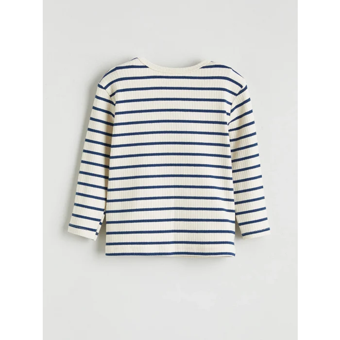 LCW baby Ekru Bisiklet Yaka Çizgili Erkek Bebek Tişört 2li