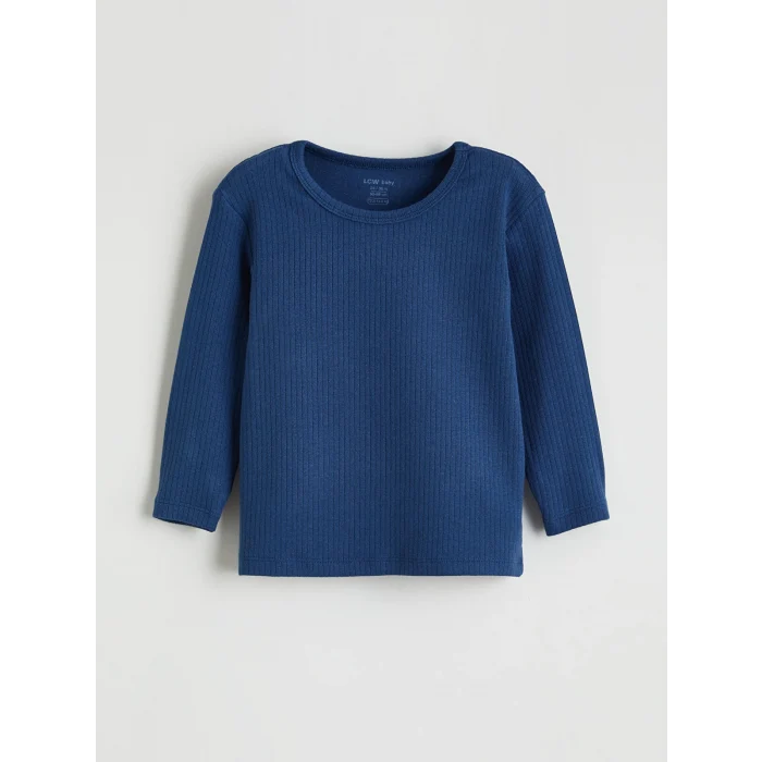 LCW baby Ekru Bisiklet Yaka Çizgili Erkek Bebek Tişört 2li