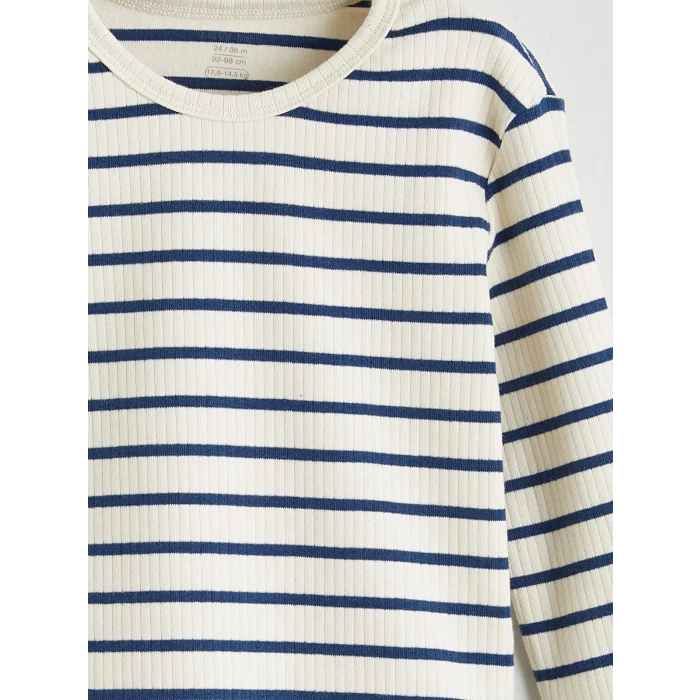 LCW baby Ekru Bisiklet Yaka Çizgili Erkek Bebek Tişört 2li