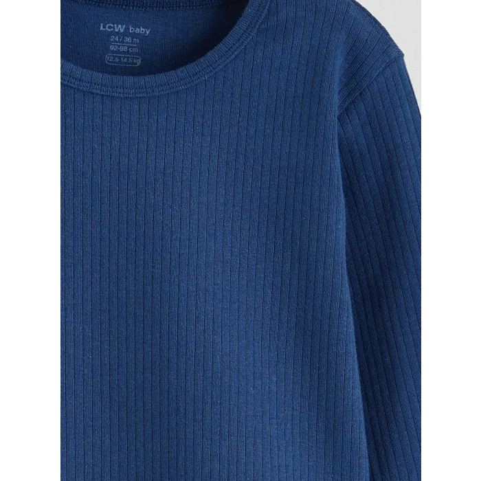 LCW baby Ekru Bisiklet Yaka Çizgili Erkek Bebek Tişört 2li