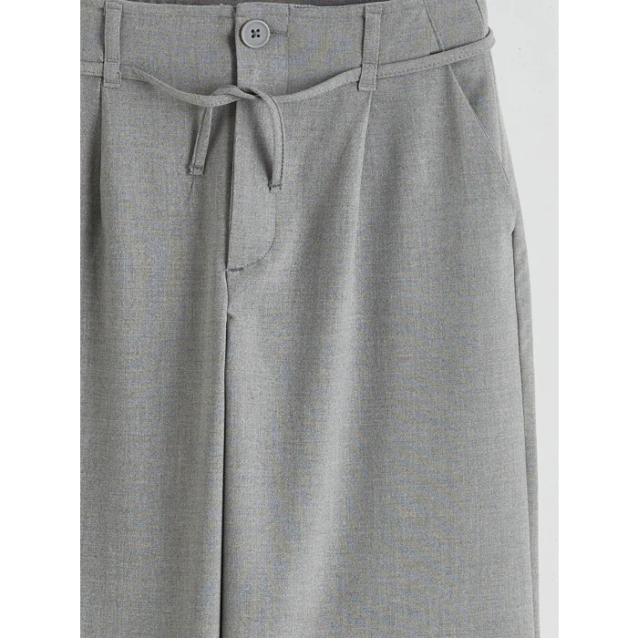 LCW Kids Gri Wideleg Pileli Kız Çocuk Pantolon