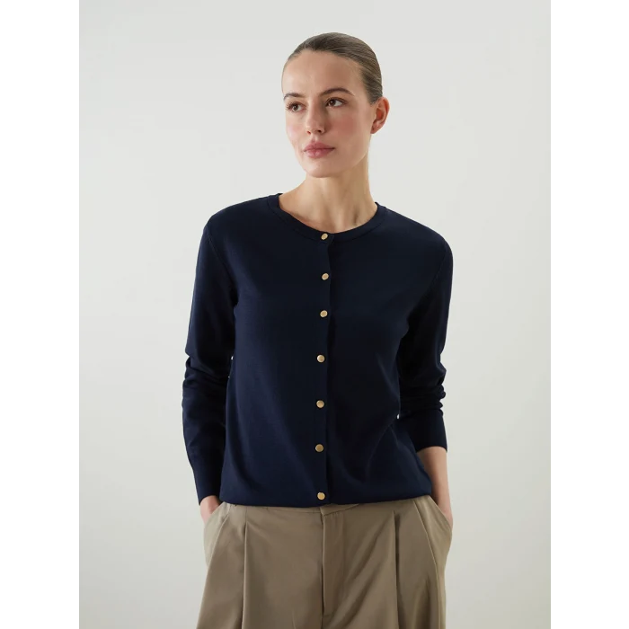 LCWAIKIKI Classic Lacivert Bisiklet Yaka Kadın Triko Hırka