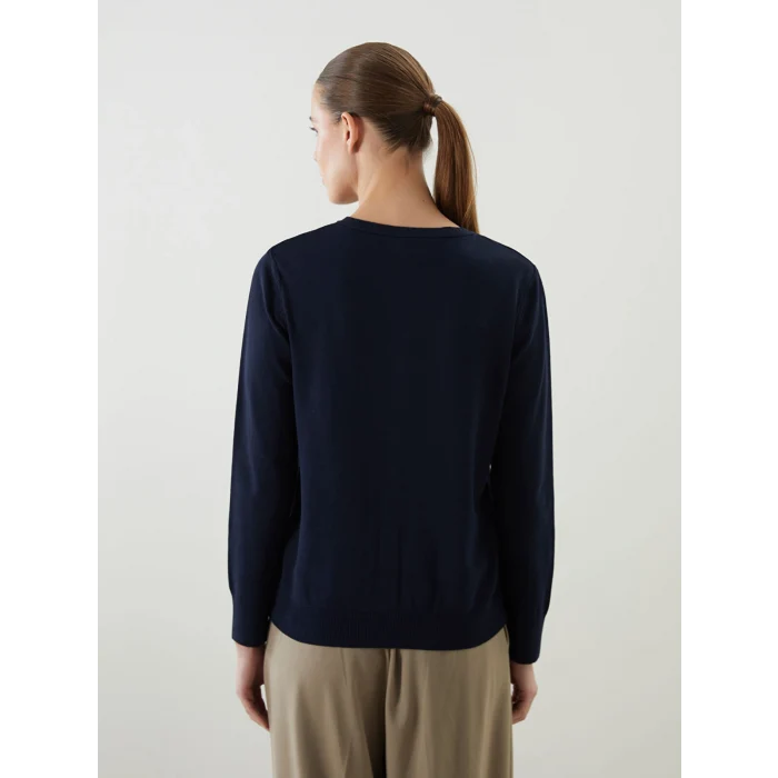 LCWAIKIKI Classic Lacivert Bisiklet Yaka Kadın Triko Hırka