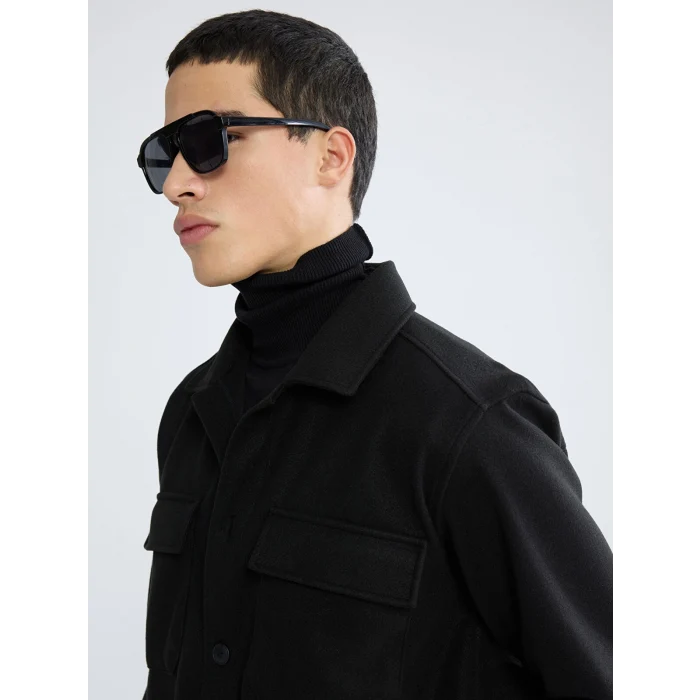 XSIDE Siyah Regular Fit Uzun Kollu Kaşe Erkek Gömlek Ceket