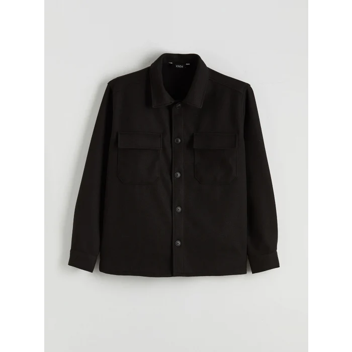 XSIDE Siyah Regular Fit Uzun Kollu Kaşe Erkek Gömlek Ceket