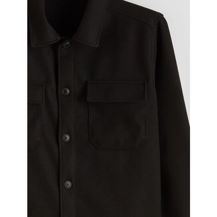 XSIDE Siyah Regular Fit Uzun Kollu Kaşe Erkek Gömlek Ceket