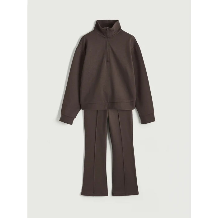 LCW Kids Kahverengi Dik Yaka Kız Çocuk Soft Touch Eşofman Takımı