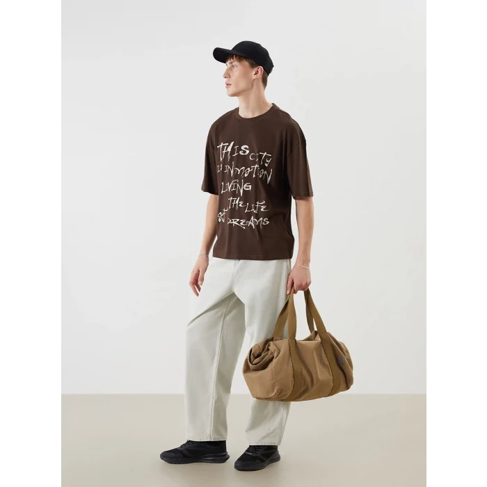 XSIDE Kahverengi Bisiklet Yaka Baskılı Penye Erkek Tişört