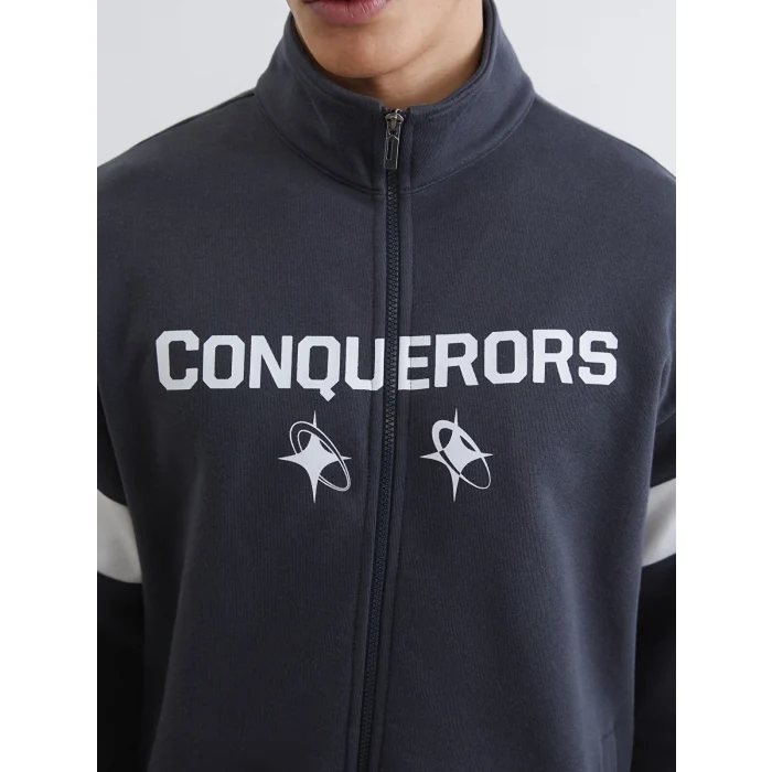 XSIDE Antrasit Rahat Kalıp Dik Yaka Erkek Fermuarlı Sweatshirt