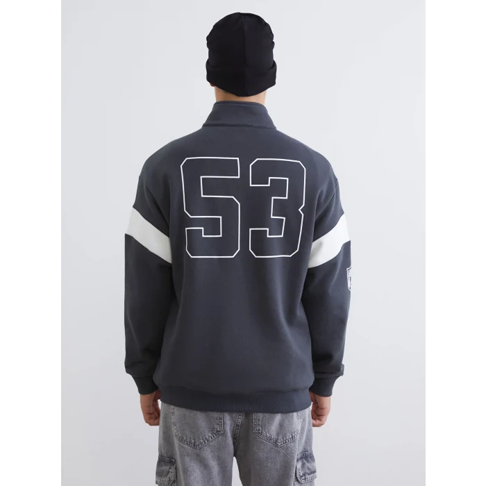 XSIDE Antrasit Rahat Kalıp Dik Yaka Erkek Fermuarlı Sweatshirt