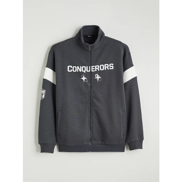 XSIDE Antrasit Rahat Kalıp Dik Yaka Erkek Fermuarlı Sweatshirt