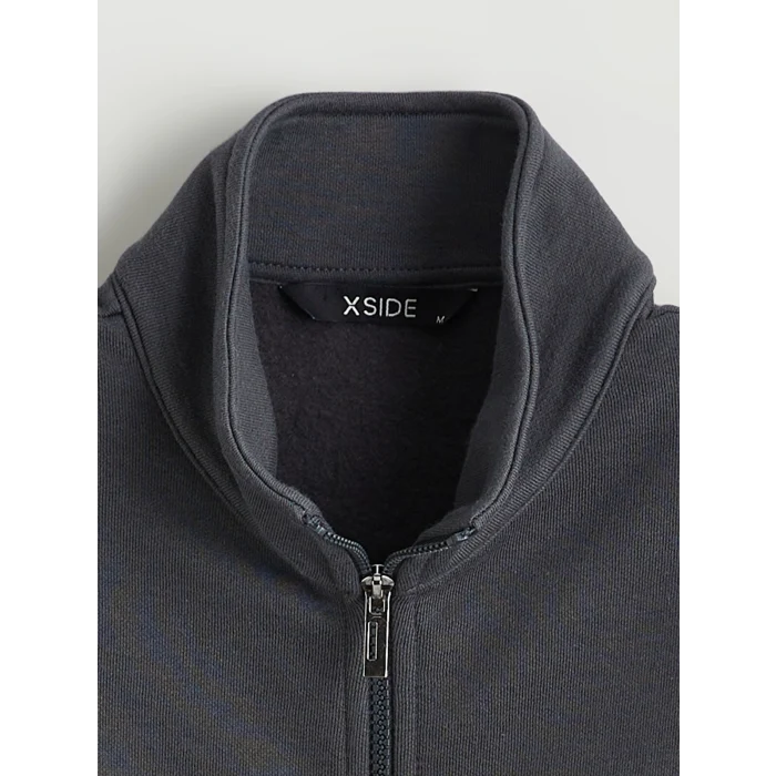 XSIDE Antrasit Rahat Kalıp Dik Yaka Erkek Fermuarlı Sweatshirt