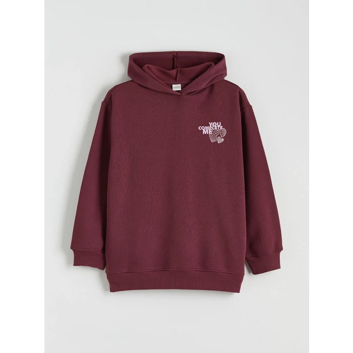 LCW Kids Mürdüm Kapüşonlu Kız Çocuk Kalın Sweatshirt