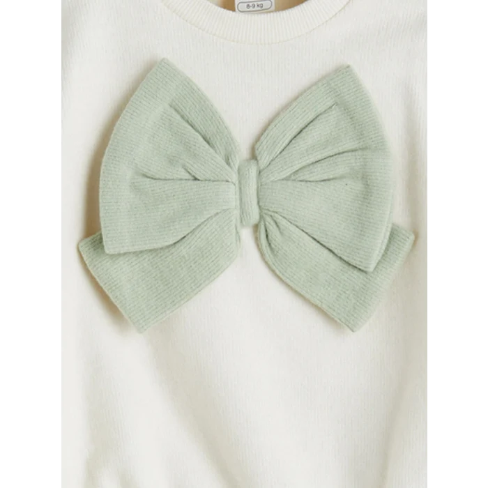 LCW baby Ekru Fiyonk Detaylı Yumuşak Dokulu Kız Bebek Sweatshirt ve Tayt