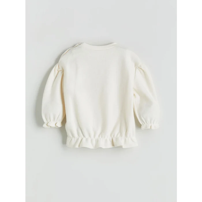 LCW baby Ekru Fiyonk Detaylı Yumuşak Dokulu Kız Bebek Sweatshirt ve Tayt