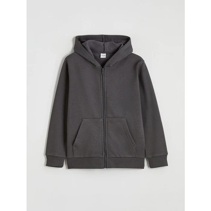 LCW Kids Antrasit Kapüşonlu Erkek Çocuk Fermuarlı Sweatshirt