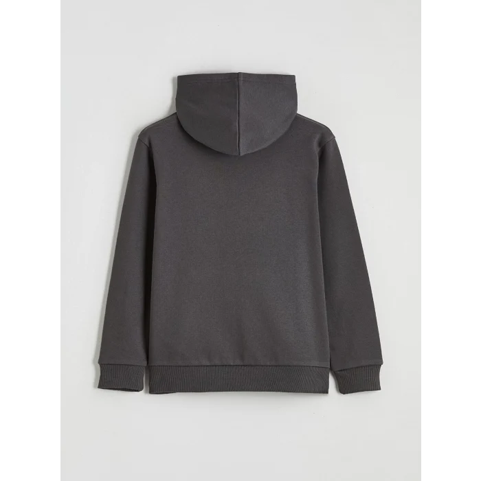 LCW Kids Antrasit Kapüşonlu Erkek Çocuk Fermuarlı Sweatshirt