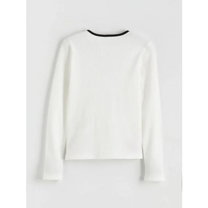 LCW Kids Ekru Bisiklet Yaka Kalp Detaylı Kız Çocuk Tişört