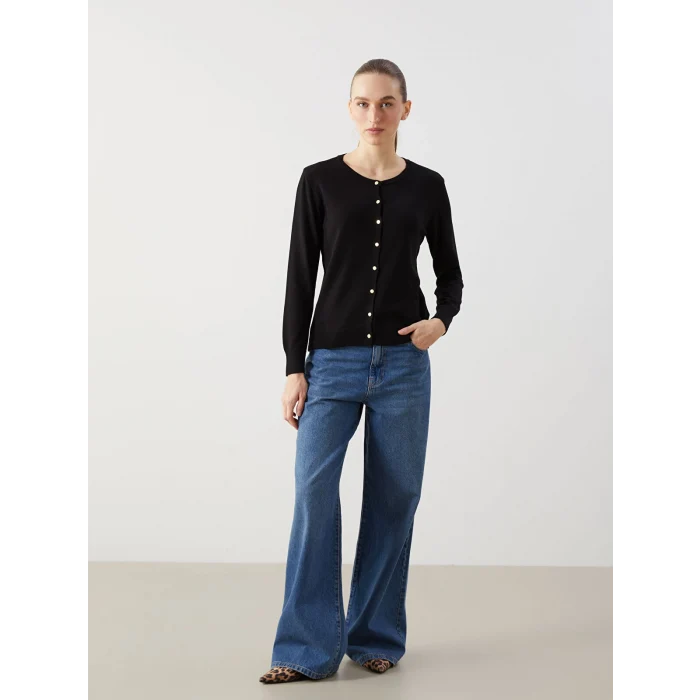 LCWAIKIKI Classic Siyah Bisiklet Yaka Kadın Triko Hırka