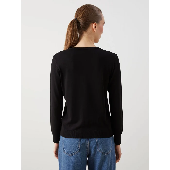 LCWAIKIKI Classic Siyah Bisiklet Yaka Kadın Triko Hırka